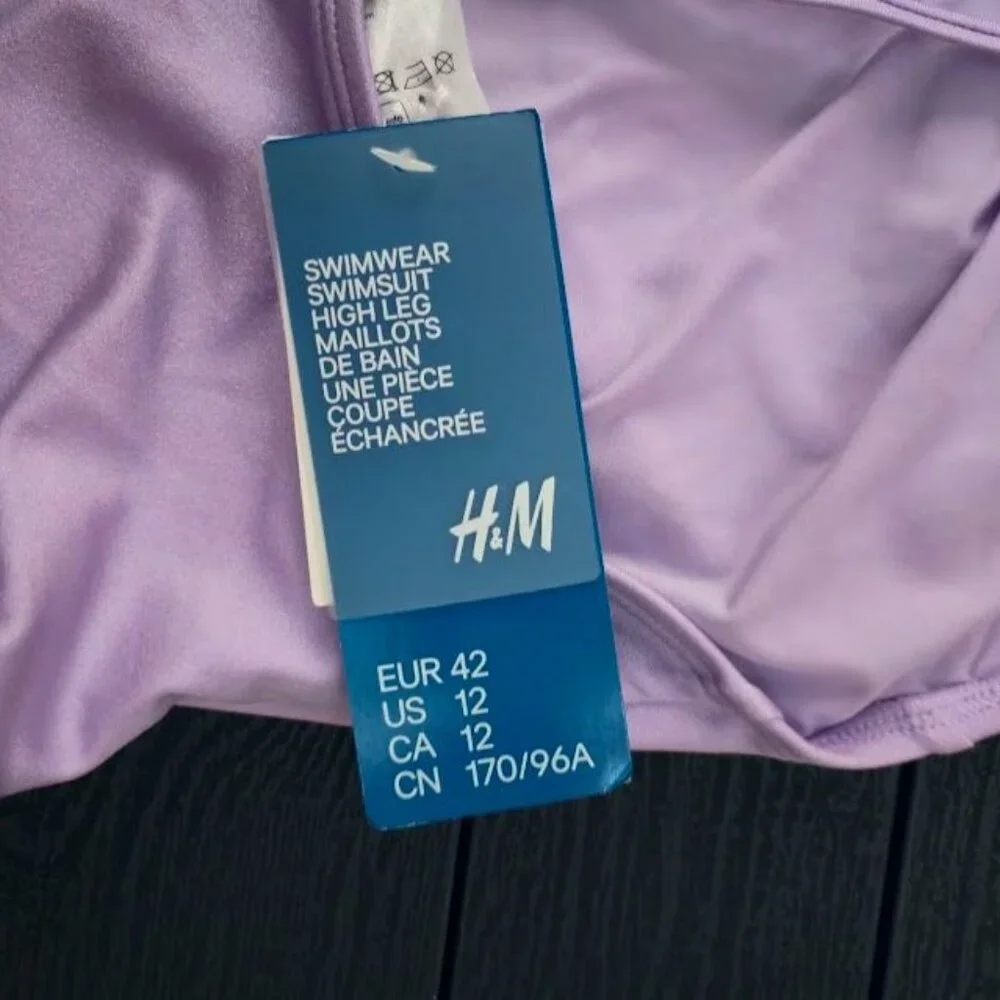 NWT H&M sz large lavender one piece high leg swimsuit - Picture 4 of 5